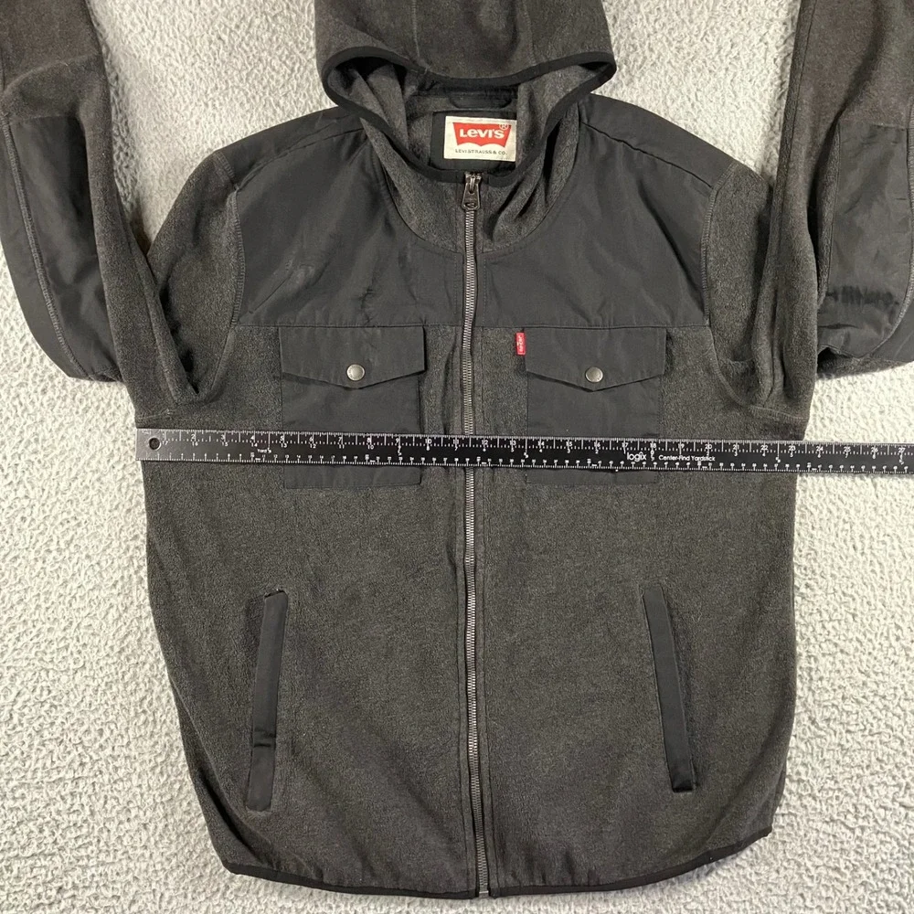 Levis Fleece Hoodie Men L Charcoal Grey Full‎ Zip Nylon Overlay Jacket Outdoor